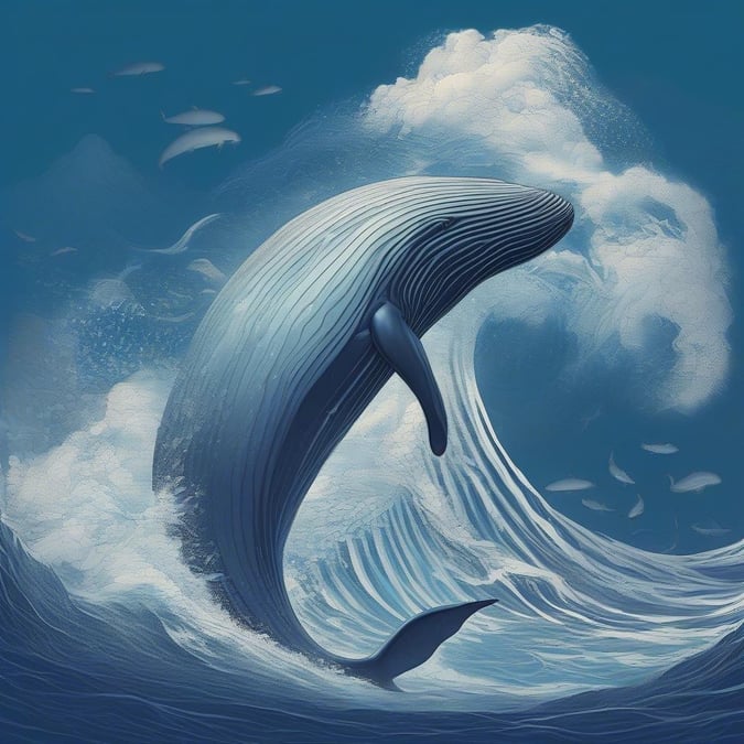 Behold the graceful form of a whale, its body as majestic as the ocean around it. This scene is a testament to the beauty and mystery of marine life.