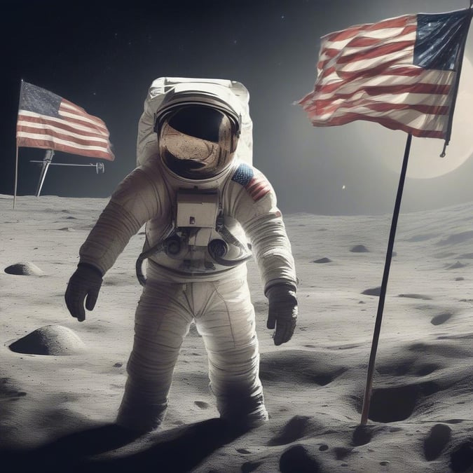 Celebrate the spirit of freedom and patriotism with this stunning Independence Day wallpaper. The astronaut in the moon's surface adds a unique touch to the traditional red, white, and blue colors, symbolizing the exploration and progress of the United States.