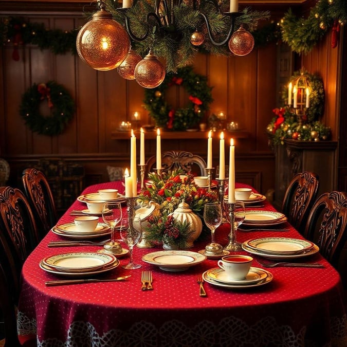 This cozy table setting invites you to share in the warmth and joy of the holiday season.