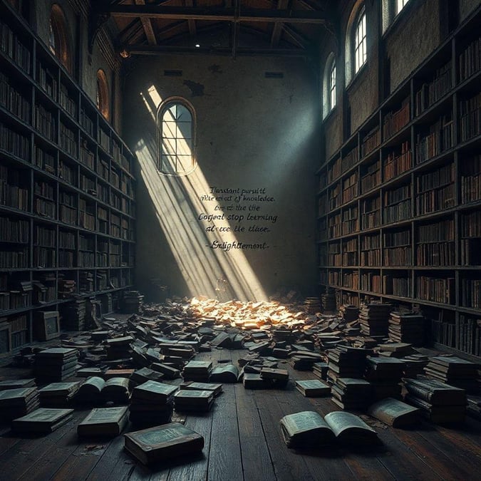 A chaotic library scene filled with books, hinting at a search for knowledge that has gone awry.