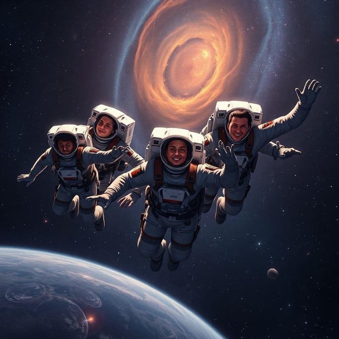 Explore the cosmos with this stunning wallpaper featuring astronauts in space.