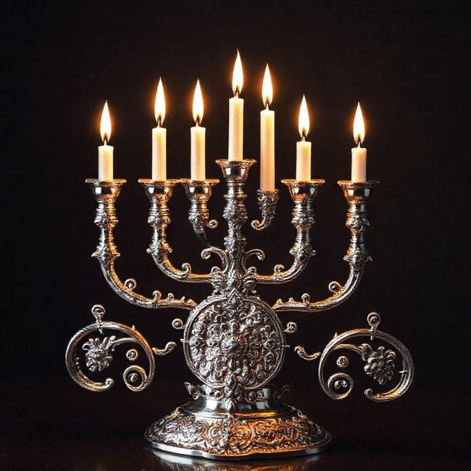 This image is a beautiful representation of a Hanukkah candelabra, perfect for adding a touch of tradition and festivity to your desktop or mobile wallpaper. The intricate design and warm glow of the candles evoke a sense of warmth and celebration, making it a great choice for anyone looking to add a little extra joy to their digital space.