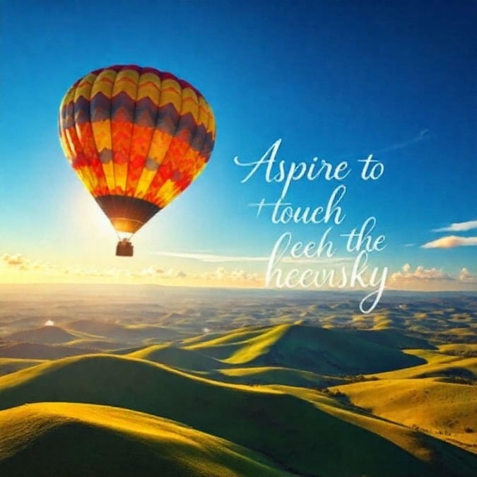 A breathtaking wallpaper featuring a hot air balloon soaring through the sky, with the sun shining brightly in the background and a serene landscape below.