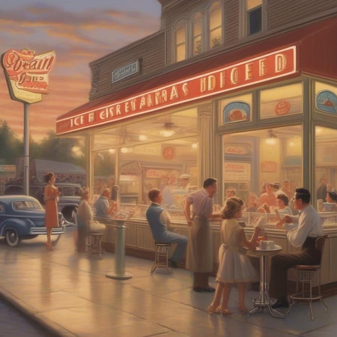 Step back in time to the golden age of ice cream with this vintage wallpaper featuring a classic ice cream parlor. The warm colors and nostalgic atmosphere evoke a sense of simplicity and charm, perfect for adding a touch of retro flair to your desktop or mobile device.