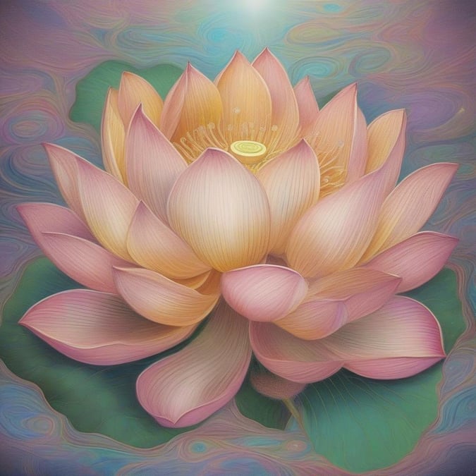 A serene lotus flower blooming in the center of a vibrant pond, radiating peace and tranquility. Suitable for desktop or mobile wallpapers under the category of Inspirational & Wellness.