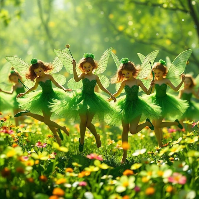 Get into the spirit of St. Patrick's Day with this fun and festive wallpaper featuring a group of leprechauns dancing in a field of shamrocks.