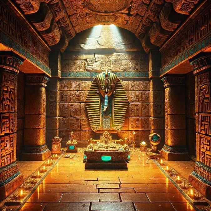 This wallpaper features an image of an ancient Egyptian pharaoh's chamber, complete with intricate hieroglyphics and gold accents. The image is likely to appeal to fans of ancient history and culture, as well as those who appreciate the beauty of Egyptian architecture.