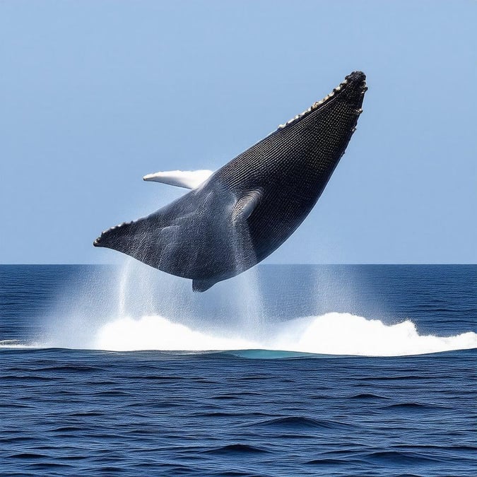 A stunning image of a whale jumping out of the water, showcasing its power and freedom.