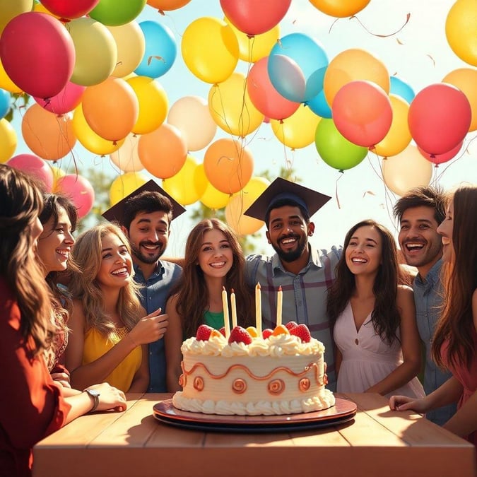 A joyful moment captured as friends and family gather around to celebrate a milestone achievement, a graduation ceremony.