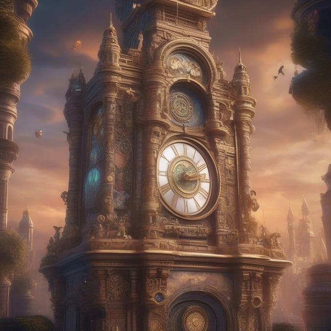 This gaming wallpaper is a stunning visual representation of a fantasy world, complete with towering clock towers and flying creatures. The image is perfect for gamers who want to add a touch of adventure to their desktop or mobile device.