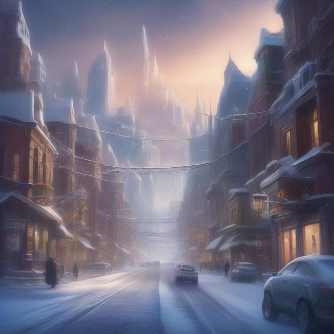 Step into a magical world with this enchanting winter scene, perfect for kids and cartoon lovers alike. The snow-covered streets and towering buildings create a sense of wonder and adventure, while the soft lighting and pastel colors evoke a sense of peace and tranquility. Whether you're a fan of Frozen or just love the magic of the season, this wallpaper is sure to delight.