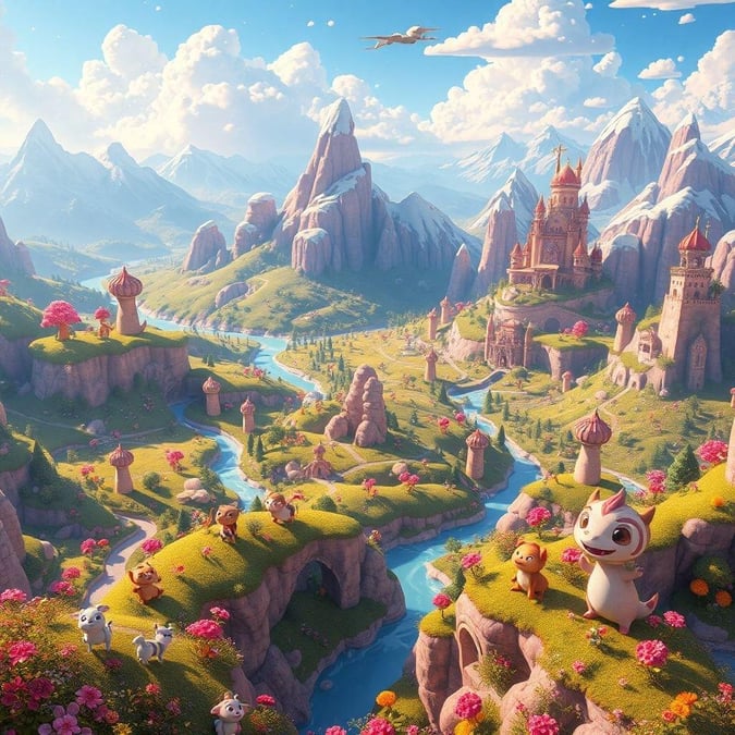 Explore this whimsical scene from your favorite cartoons where princesses, enchanted creatures, and magical forests come to life in a digital landscape that's perfect for desktop or mobile wallpapers.