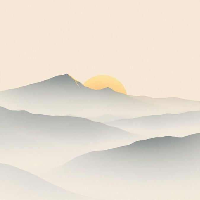 Experience the tranquility of a golden sunset as it meets the distant mountains. This wallpaper captures the serene beauty of nature's canvas, where each ray of light is a stroke that paints a breathtaking view.