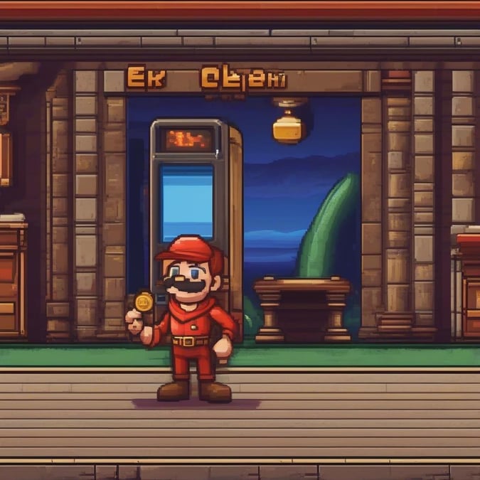 An adventurous Mario explores the blockchain world, holding a shiny crypto coin.