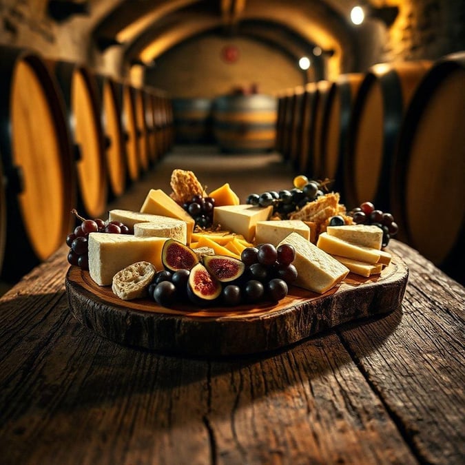 A beautifully arranged cheese board with a variety of cheeses, crackers, and garnishes, perfect for a wine and cheese night or a special occasion.