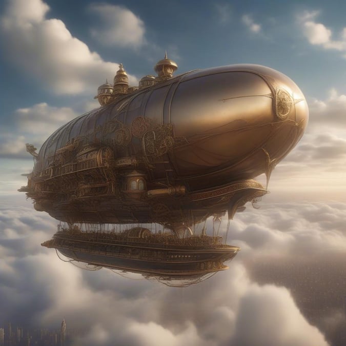 Embark on an epic journey aboard this fantastical airship, where imagination takes flight. Witness the beauty of a dreamscape skyline while soaring through the clouds.