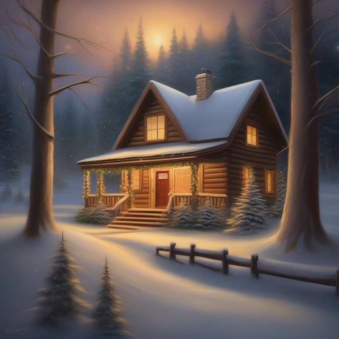 Curl up with a warm mug of cocoa and enjoy the cozy ambiance of this winter cabin. The warm glow from the windows invites you to imagine the crackling fire inside and the sound of snowflakes tapping against the windowpanes.