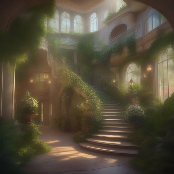 This enchanting garden stairwell, possibly leading to a hidden romantic retreat, exudes an air of tranquility and love. The sunlit arches and lush greenery evoke a sense of serenity, making it the perfect backdrop for Valentine's Day celebrations.