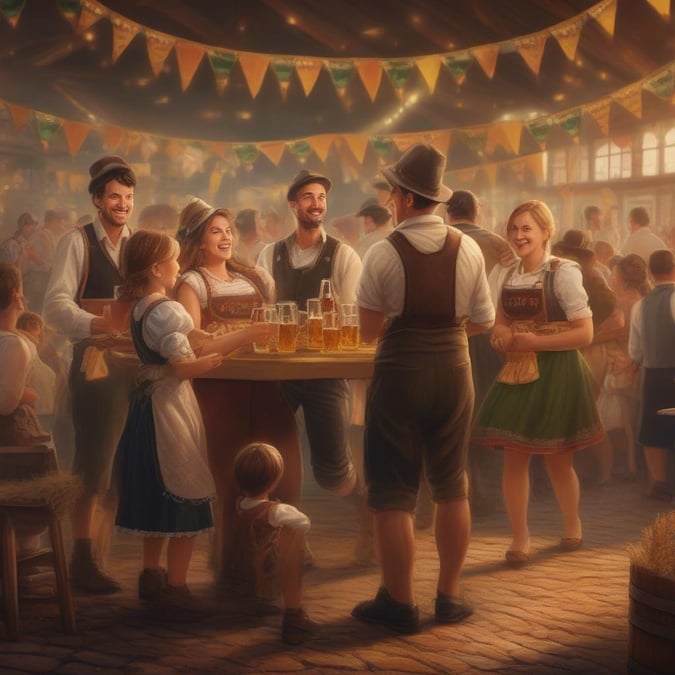 Join the fun at Oktoberfest, where tradition meets revelry. This image captures the essence of the world's largest beer festival, with people dressed in traditional attire and enjoying a variety of beers and other festive treats.