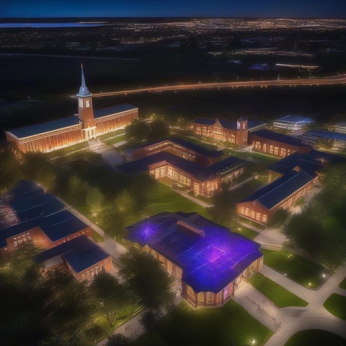 A beautiful university campus at night, perfect for desktop and mobile use.