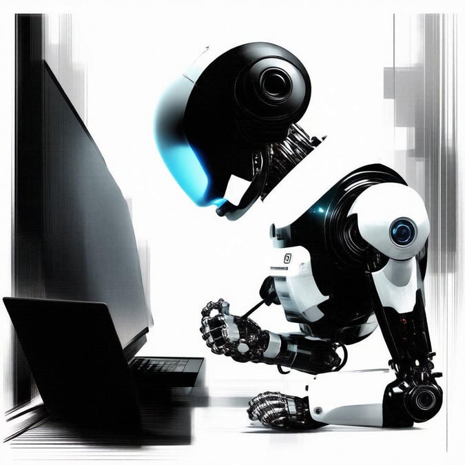 An advanced robotic companion immersed in the digital world, symbolizing the blend of technology and humanity.