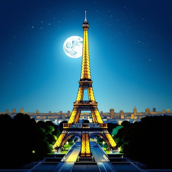 A stunning view of the Eiffel Tower at night, with the city lights shining bright.