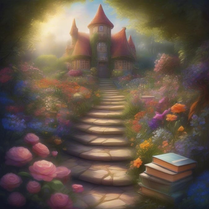 A beautiful cottage nestled at the end of a flower-filled path, inviting you to step into your new adventure.