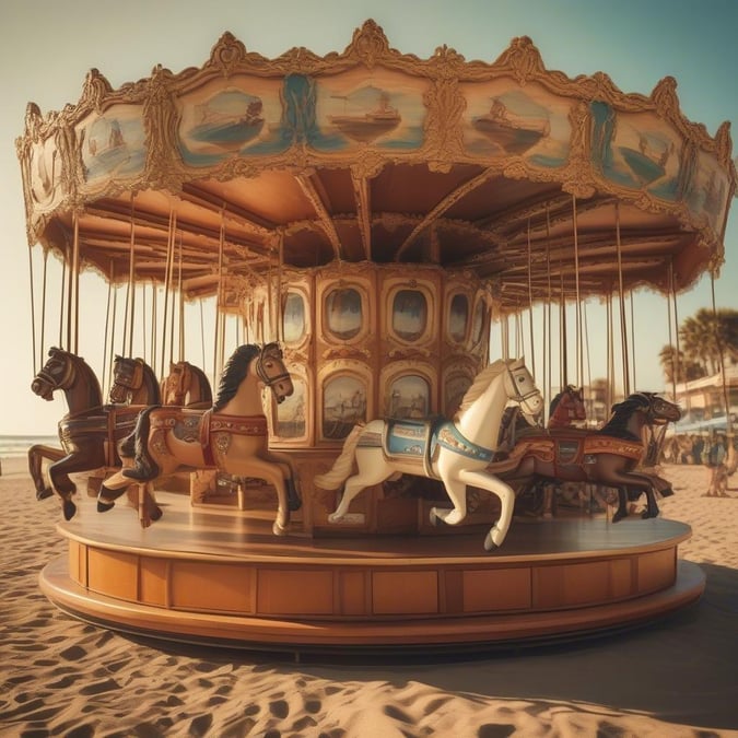 Step right up and enjoy the nostalgic charm of this vintage carousel, perfect for adding a touch of classic whimsy to your desktop or mobile wallpaper.