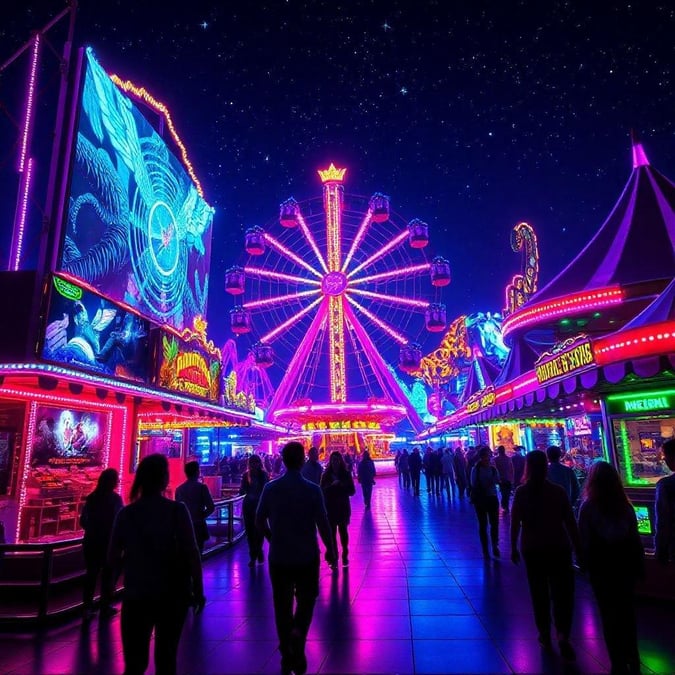 Bright lights, festive games, and the joyful atmosphere of a carnival at night.