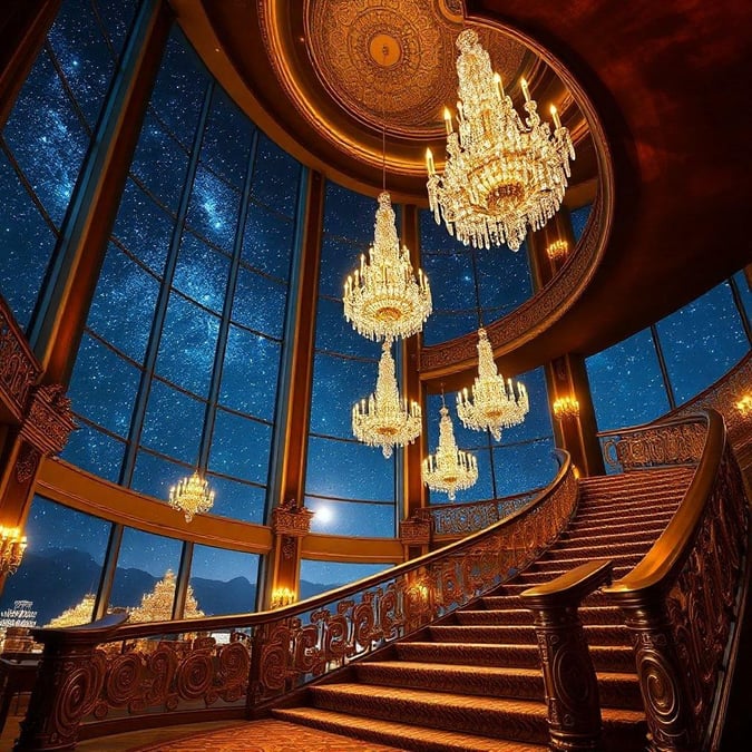 Step into a grand hall that merges the stars with opulence. A luxurious setting, perfect for any elegant event.