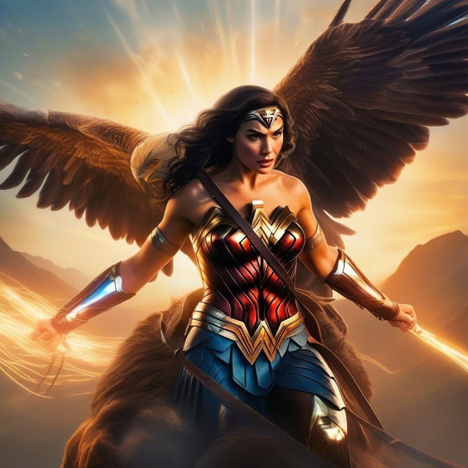 Ajoutez une touche de magie de super-héros à votre bureau avec ce magnifique fond d'écran Wonder Woman. Parfait pour les fans du personnage emblématique de DC Comics, cette image est sûre d'inspirer et d'élever.