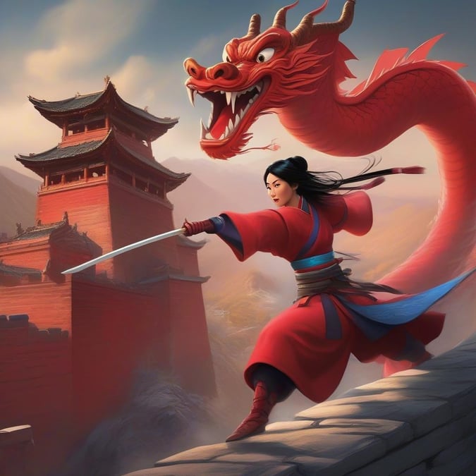 A young warrior in ancient China, ready to confront an ominous dragon.