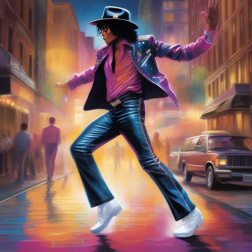 This image captures Michael Jackson in one of his signature dance moves, showcasing his incredible talent and style. The vibrant colors and dynamic pose make for a captivating wallpaper.