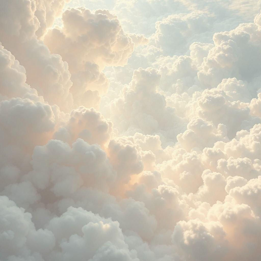 A serene 3D art wallpaper featuring a fluffy cloud sky that seems to be floating. Perfect for desktop or mobile, this image can bring a sense of tranquility and wonder to your screen.