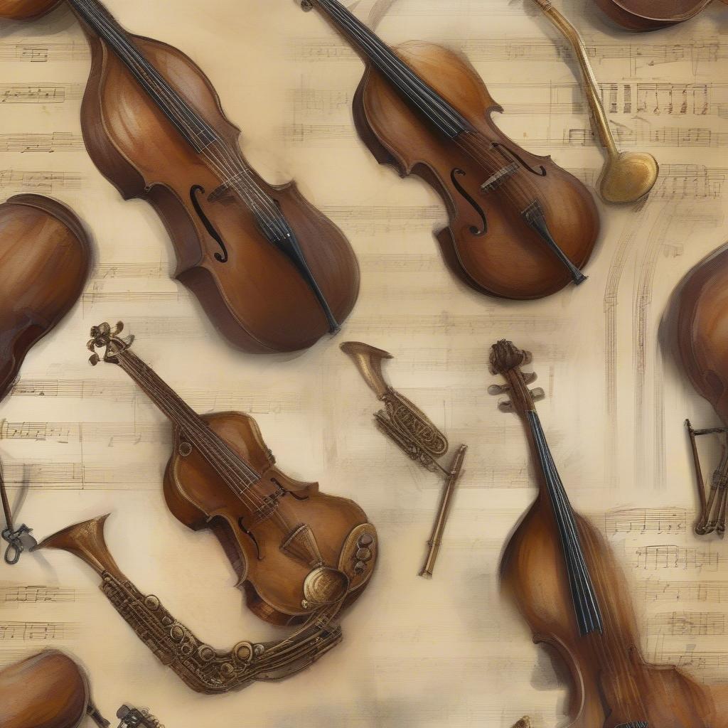 Add a touch of elegance to your device with this beautiful wallpaper featuring a collection of musical instruments.