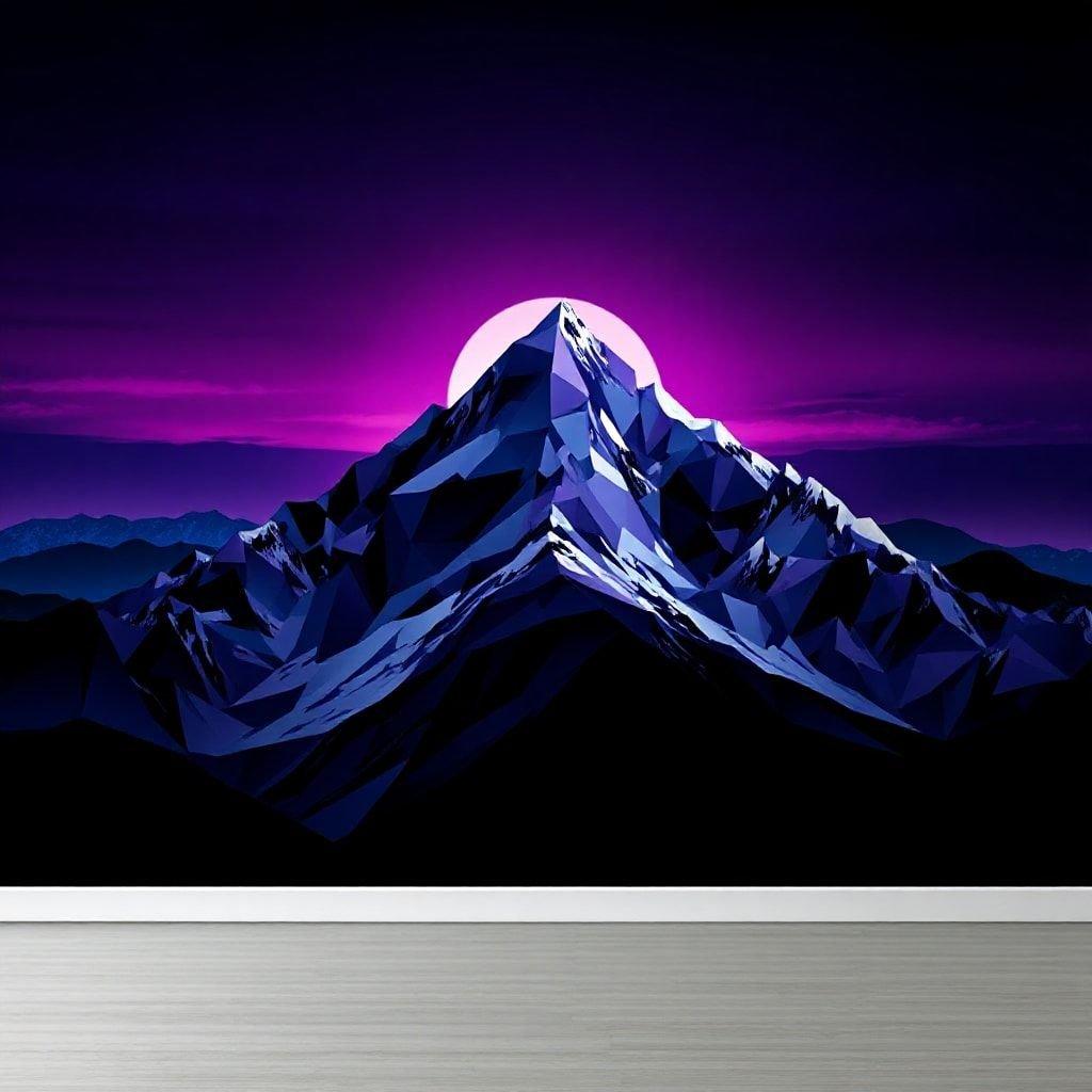 A stylized abstract mountain range at night with a full moon, perfect wallpaper for your home screen.