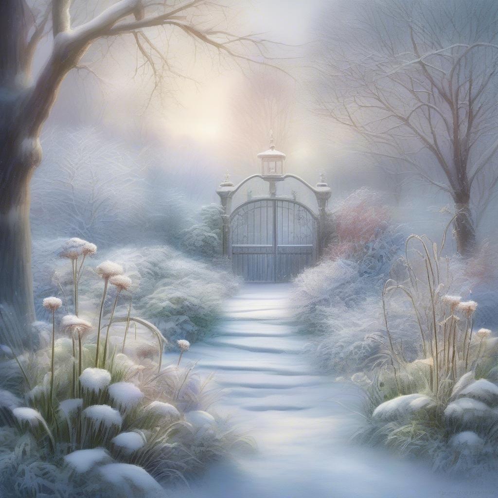 A serene winter scene with a path leading through a snowy landscape, perfect for the festive season.