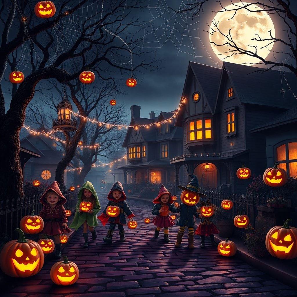 Get into the Halloween spirit with this spooky scene wallpaper, perfect for adding a touch of seasonal fun to your desktop or mobile device.