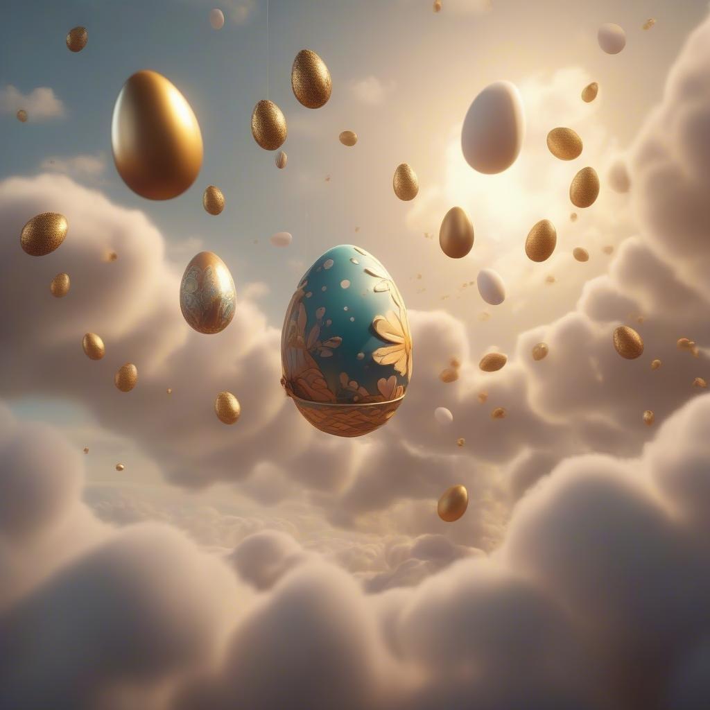 This wallpaper features a collection of eggs in the sky, creating a whimsical and dreamy atmosphere.