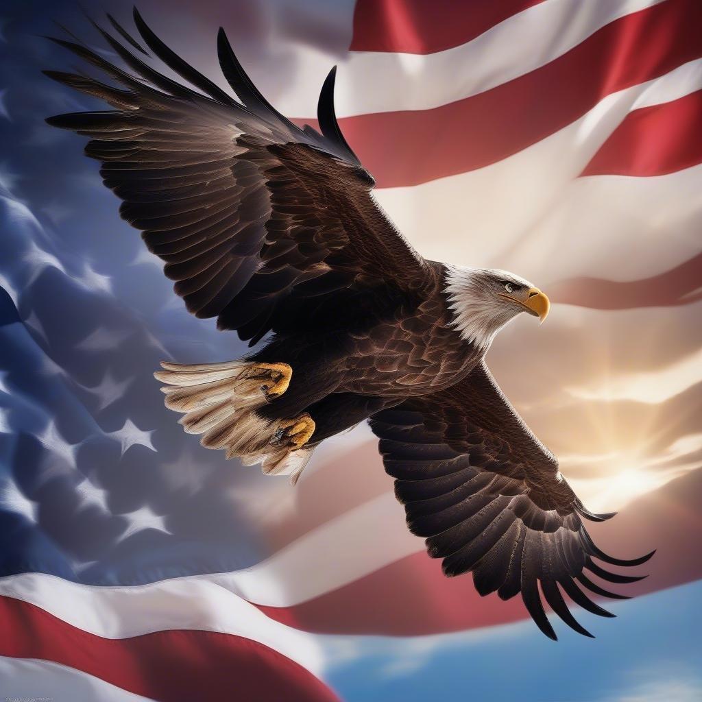 This stunning wallpaper showcases the iconic American flag and a majestic bald eagle, symbolizing freedom and patriotism.