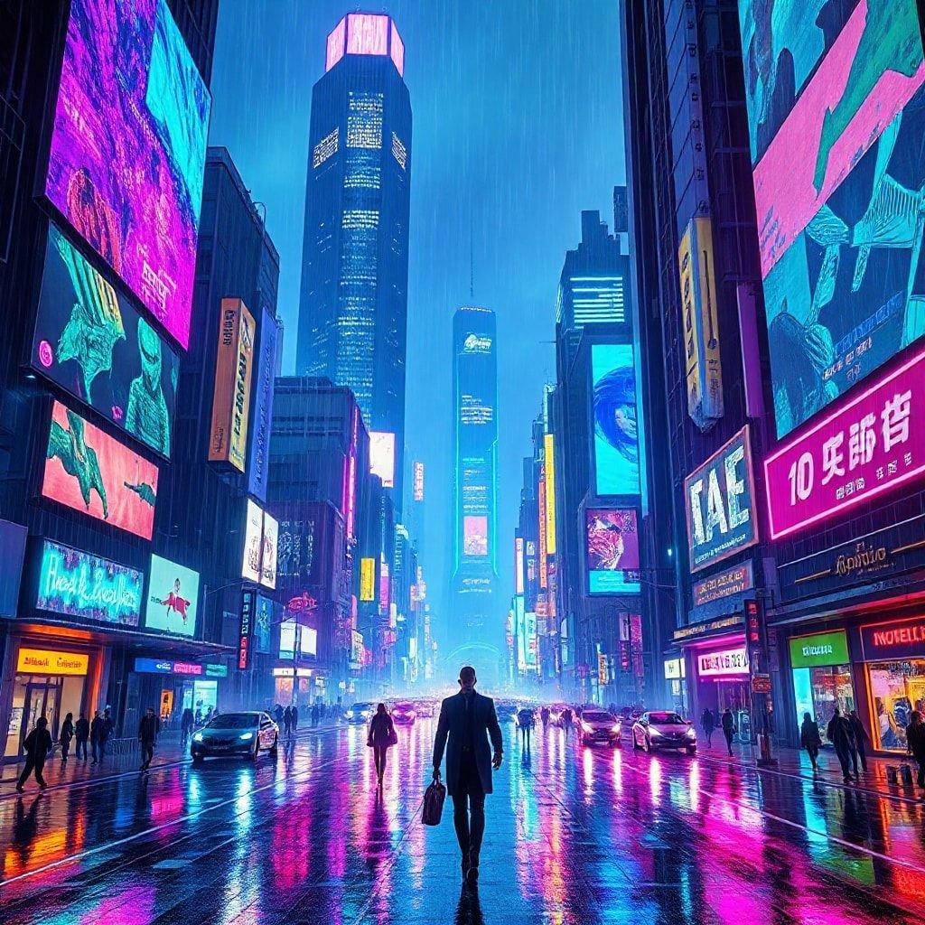 Immerse yourself in the vibrant world of neon and cyberpunk with this stunning cityscape wallpaper.