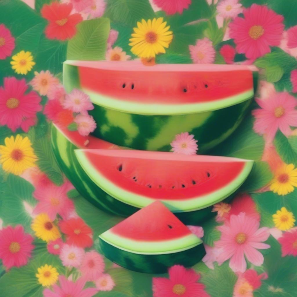 Slices of vibrant watermelon with a floral backdrop - perfect for summer wallpaper