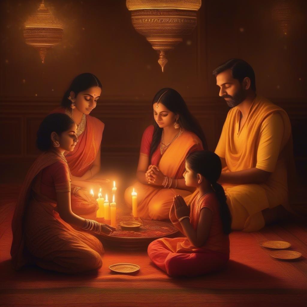 A joyful family gathering during the festival of lights, Diwali.