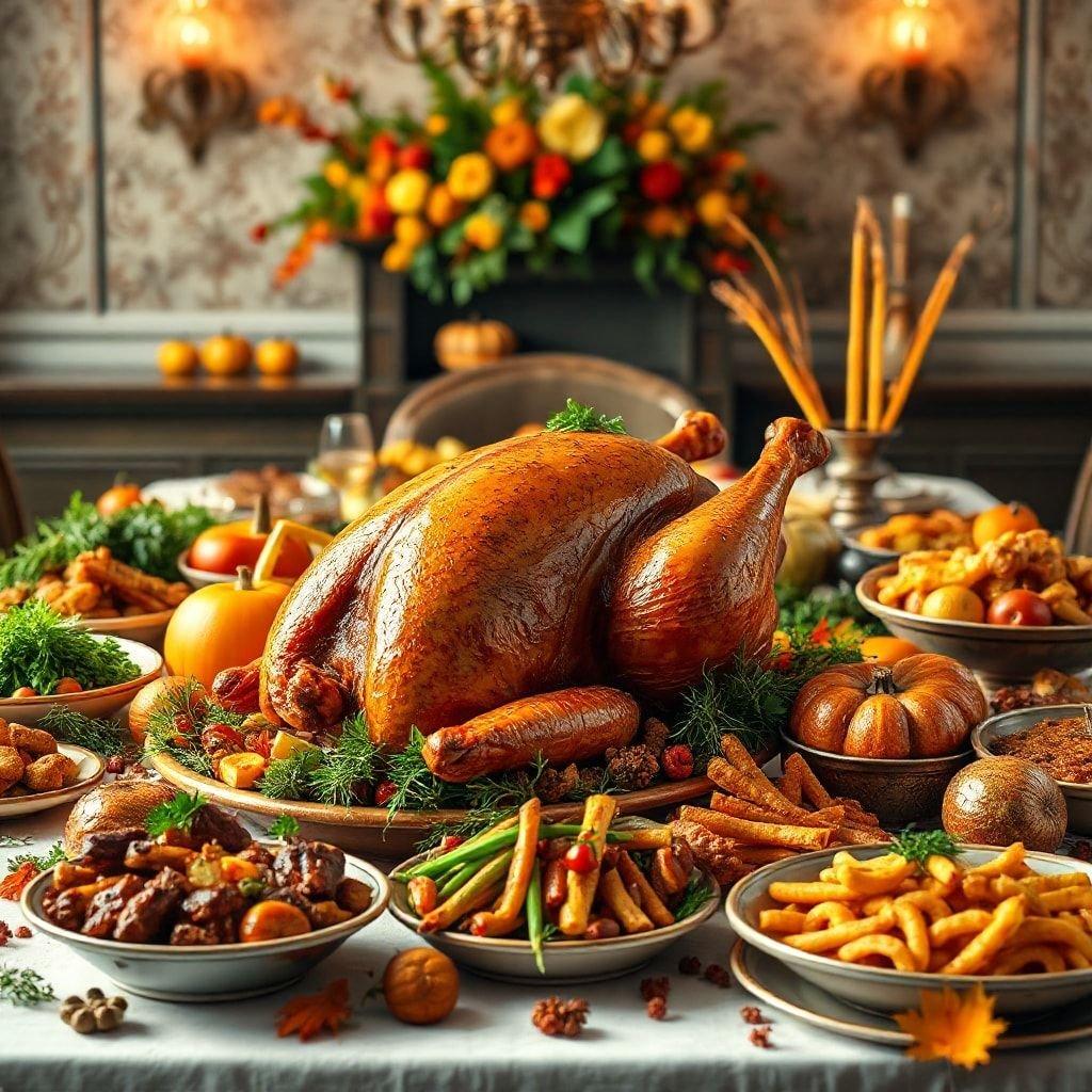 Get into the Thanksgiving spirit with this delicious feast wallpaper. Perfect for desktop and mobile use, this image captures the essence of the holiday season. Gather around the table and enjoy the company of loved ones with this beautiful wallpaper.