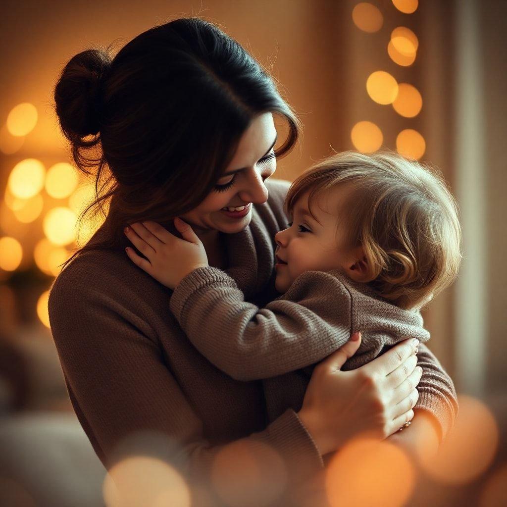 A heartwarming moment between a mother and her child, perfect for celebrating the love and joy of Mother's Day.