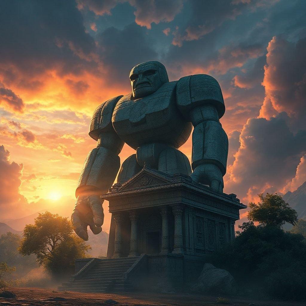 This fantasy character wallpaper is a stunning image of a muscular man with large shoulders and a square jaw, standing in front of a stone building. The image is perfect for fans of fantasy and adventure, and would make a great addition to any room.