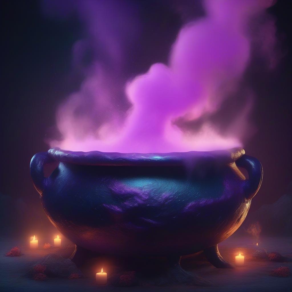 A mysterious cauldron filled with magickal potions awaits the witching hour.