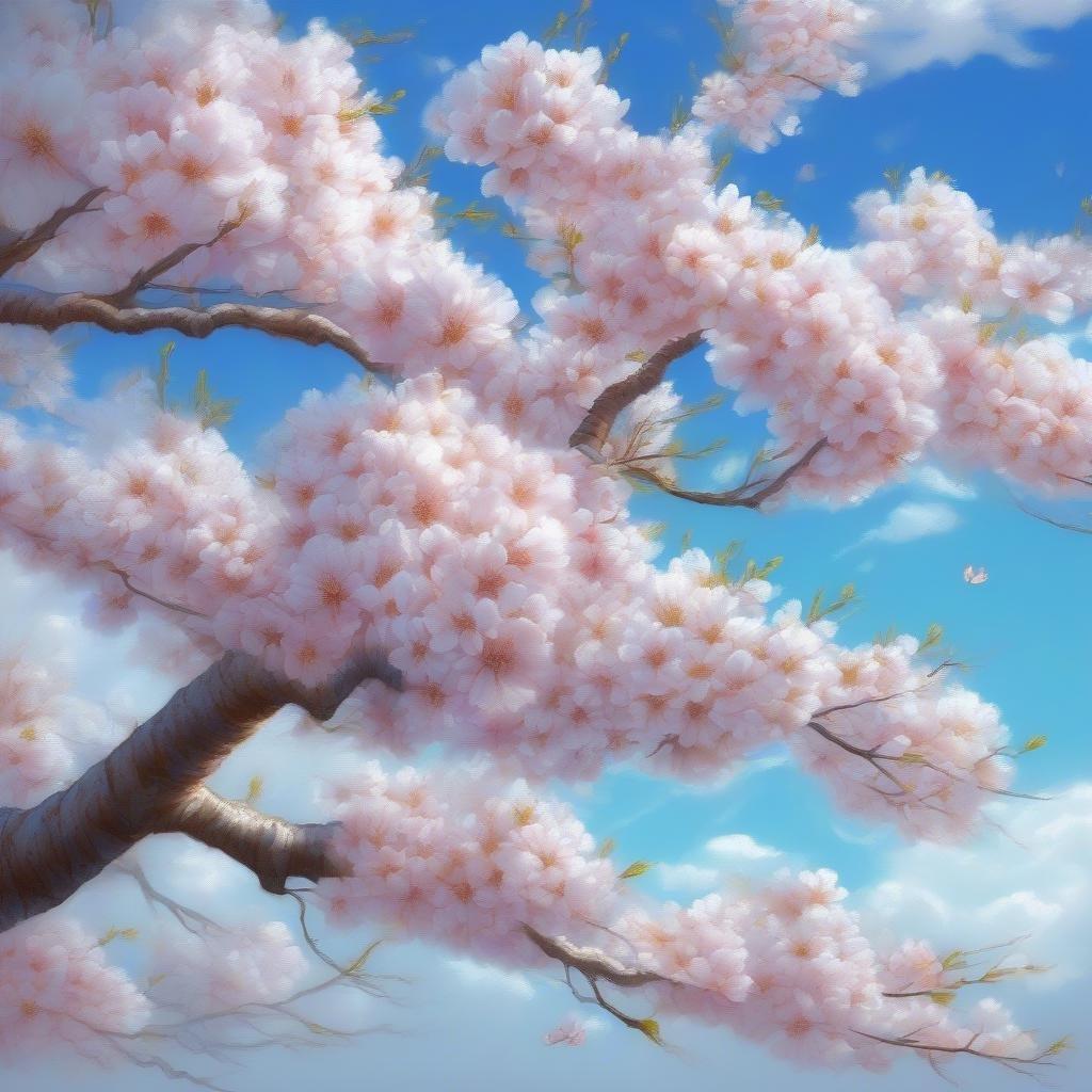 A vibrant scene of cherry blossoms against a clear blue sky, perfect for a serene wallpaper on your device.