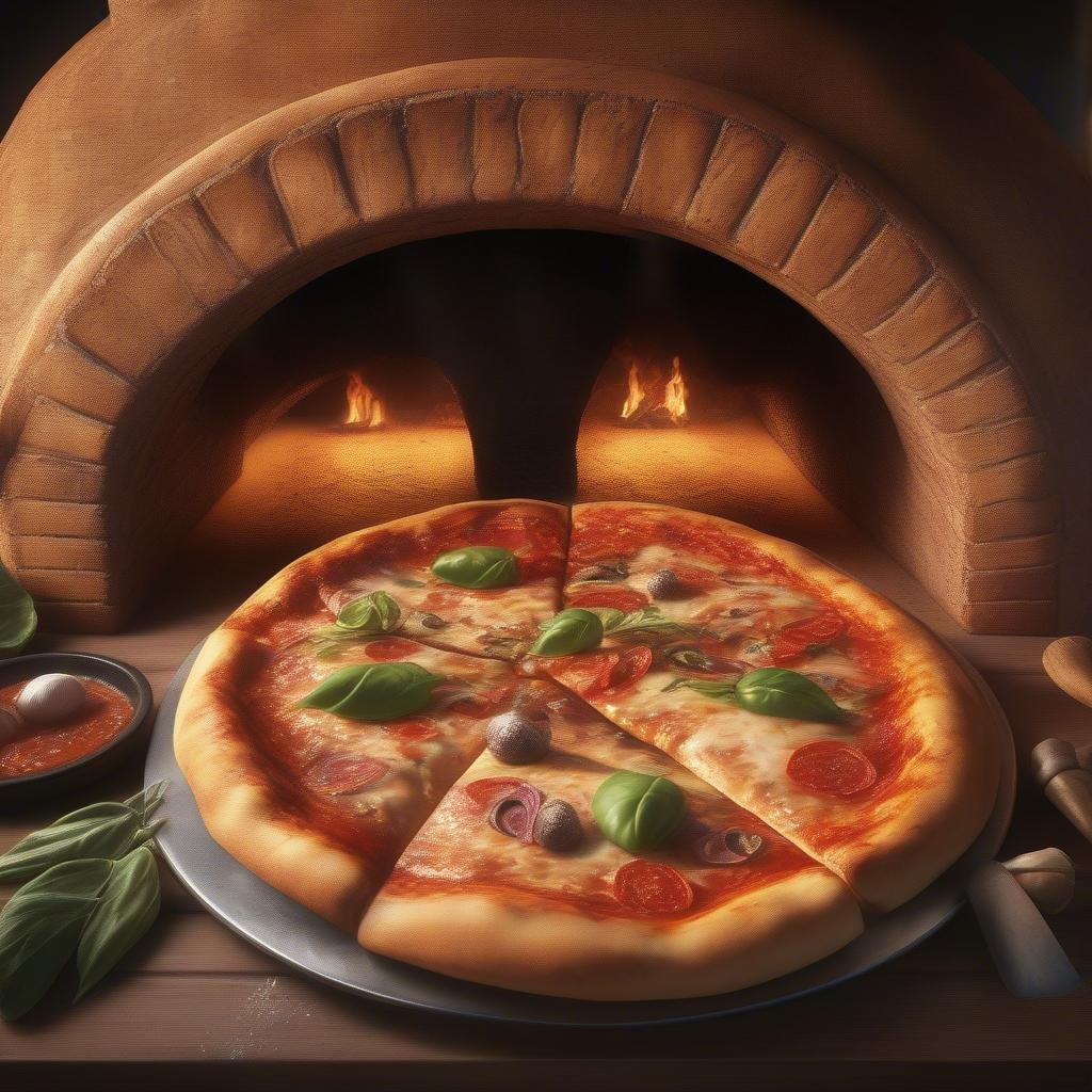 An appetizing scene showcasing a pizza fresh out of the oven, perfect for a cozy meal at home or with friends.