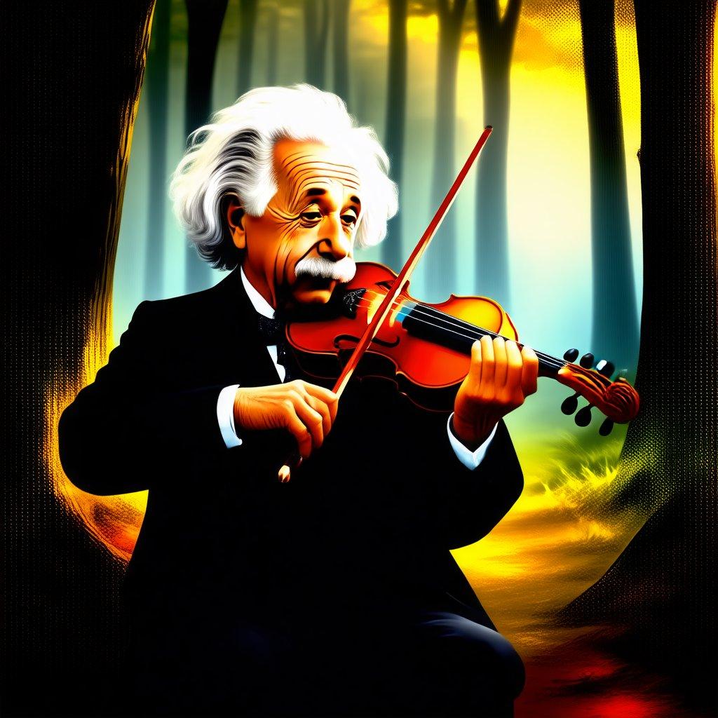 A portrait of the brilliant scientist, Albert Einstein, immersed in thought. His violin is a symbol of his musical and scientific talents.